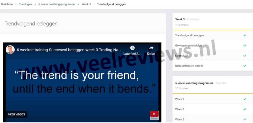 Op deze foto zien we week 3 van de Trading Navigator Methode
