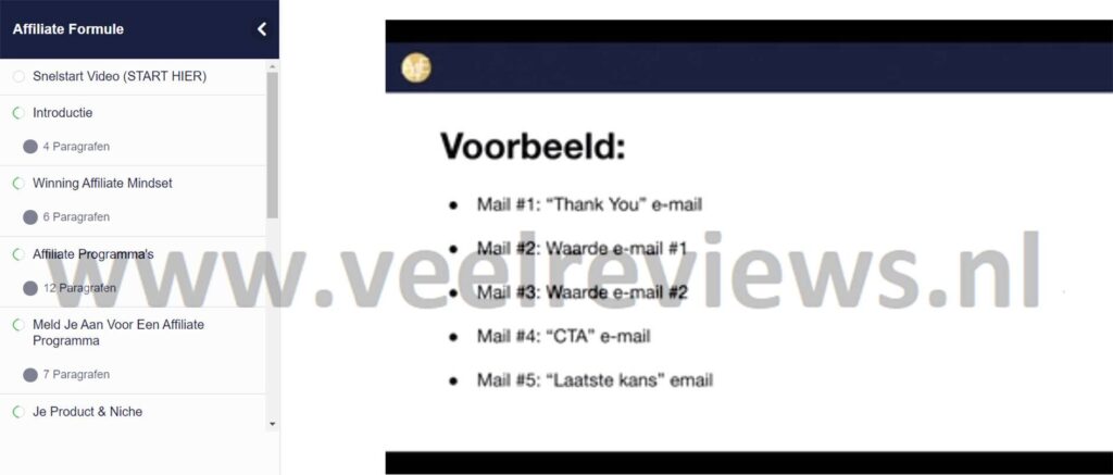 Op deze foto zien we module 10: email marketing formule van de Affiliate Formule