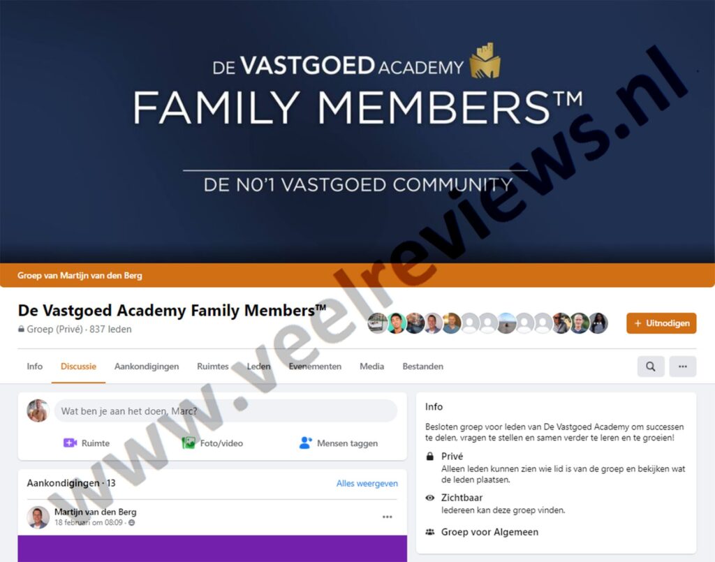 Op deze foto zie je De Vastgoed Academy facebook community