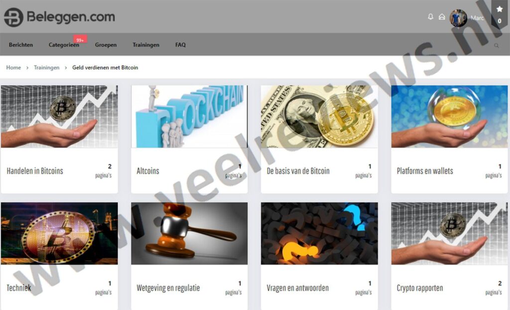 Op deze foto zie je de online omgeving van de x10 met crypto cursus